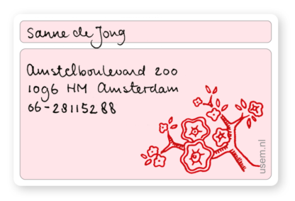 Handwritten business card pink