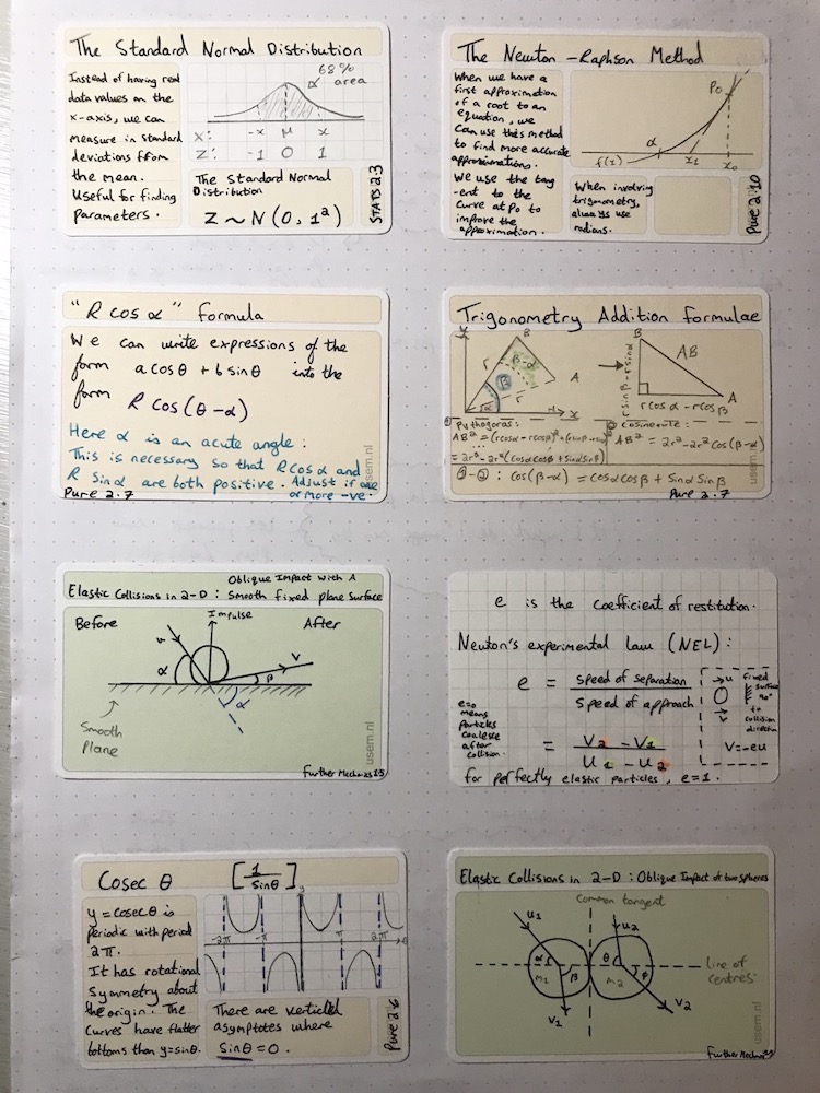 Maths revision on a usem note card