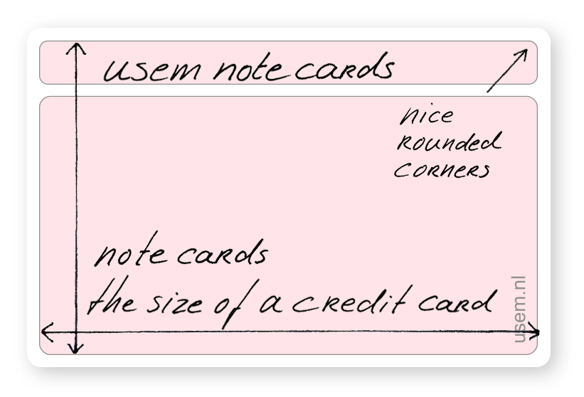 Pink note card the size of a credit card